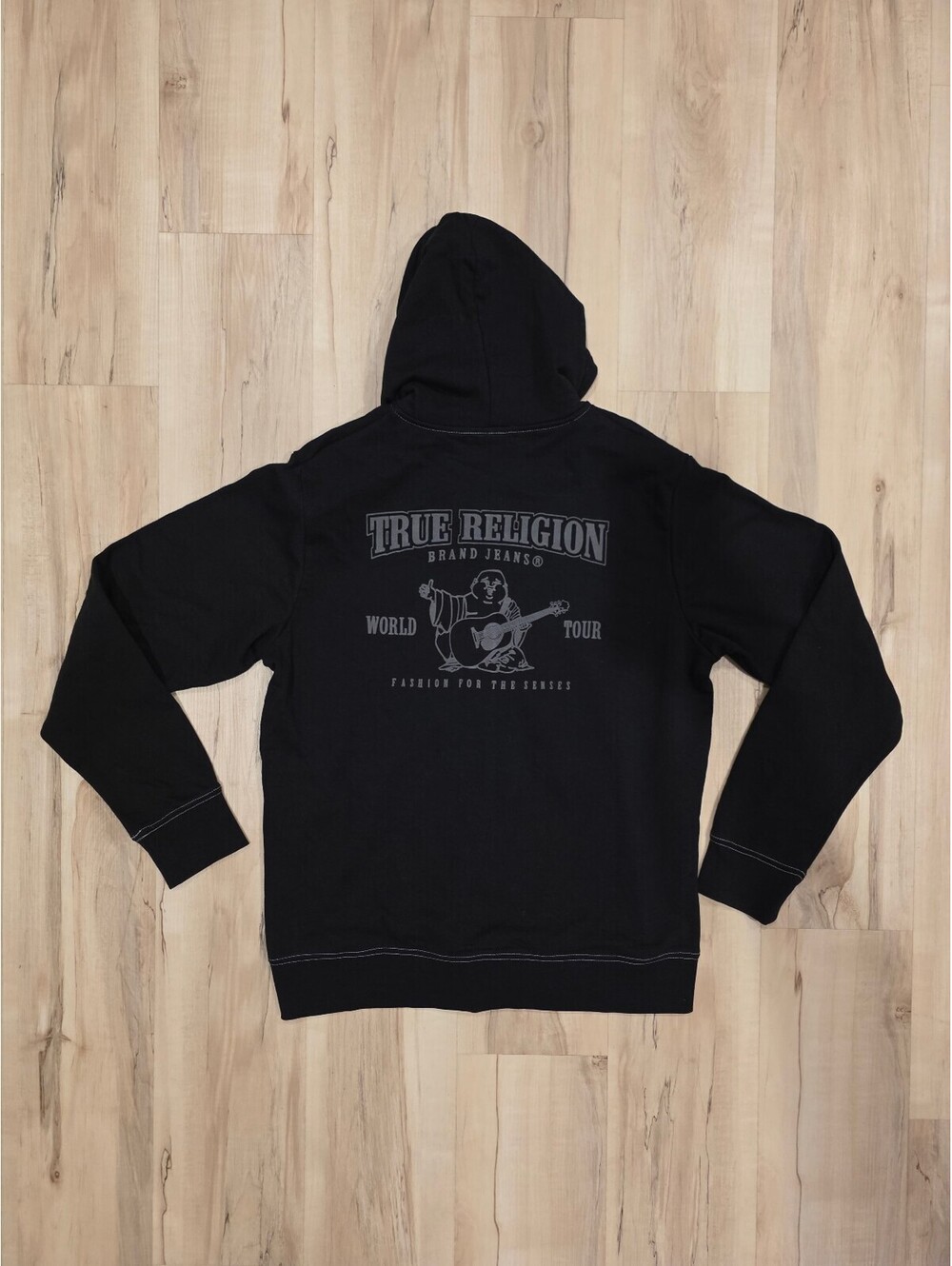 True Religion Black Full Zip Hoodie with Graphic Back XL